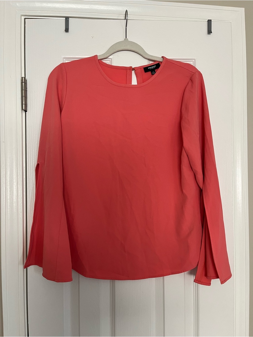 Premise Coral Long-Sleeve Round Neck Blouse